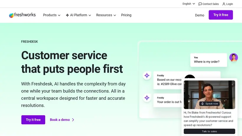 Freshdesk homepage screenshot