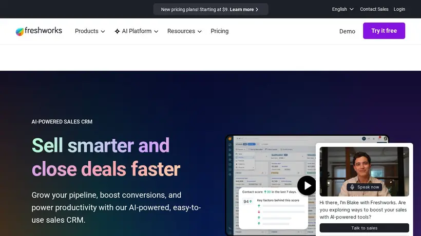 Freshsales homepage screenshot