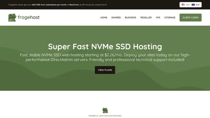 Froge.host homepage screenshot