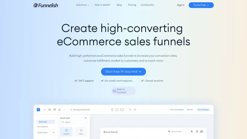 Funnelish homepage screenshot