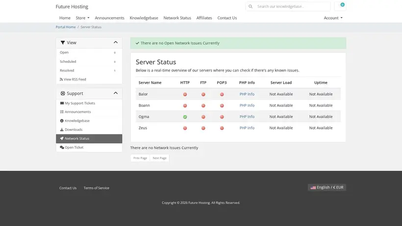 FutureHosting homepage screenshot