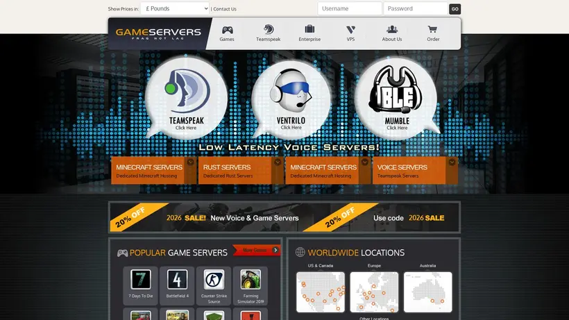 GameServers homepage screenshot