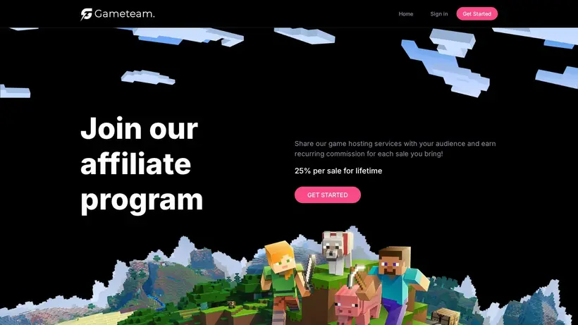 GameTeam homepage screenshot