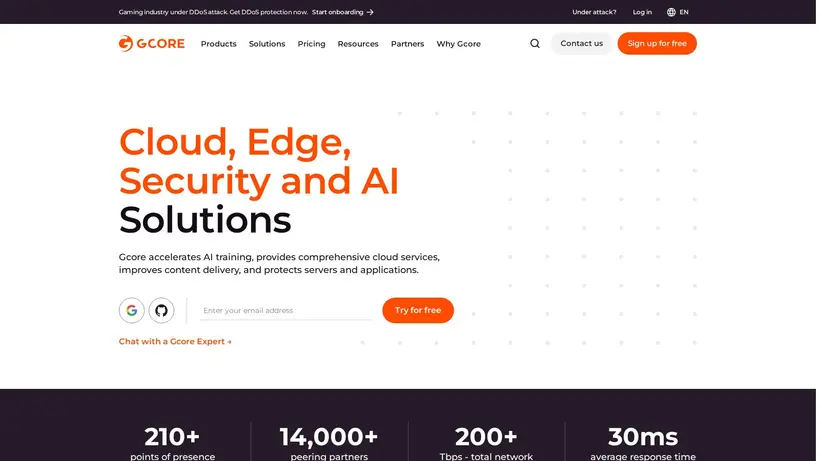 GCore homepage screenshot