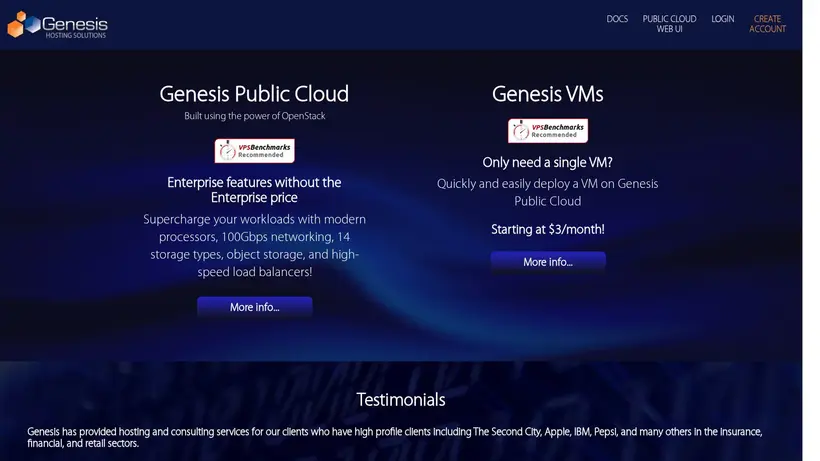 Genesis Hosting homepage screenshot