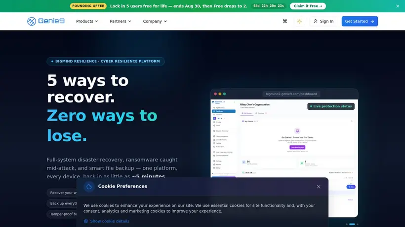 Genie9 homepage screenshot