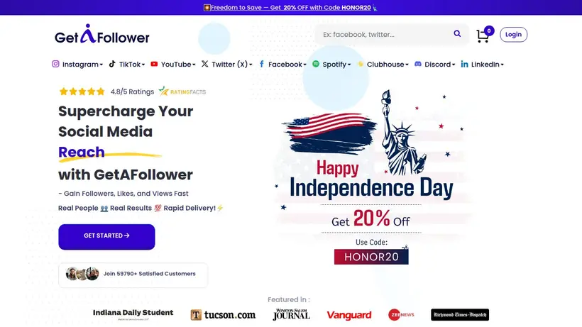 GetaFollower homepage screenshot