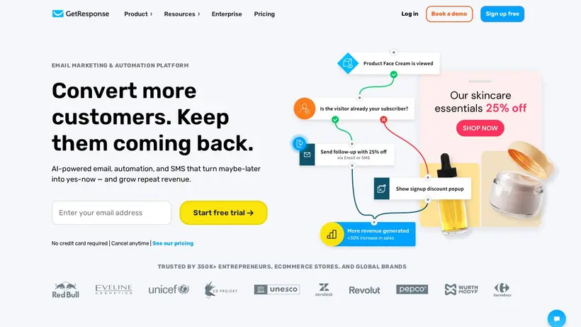 GetResponse.co.uk homepage screenshot