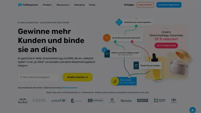 GetResponse.de homepage screenshot