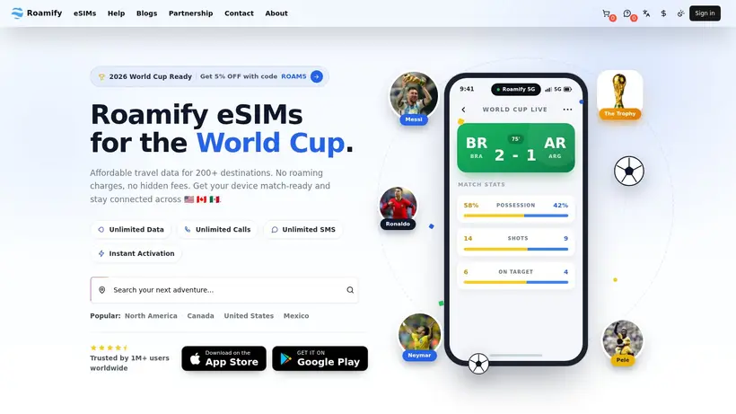 GetRoamify homepage screenshot