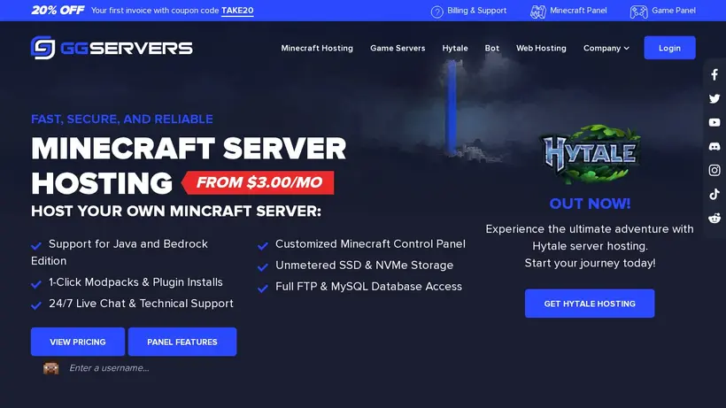 GGServers homepage screenshot