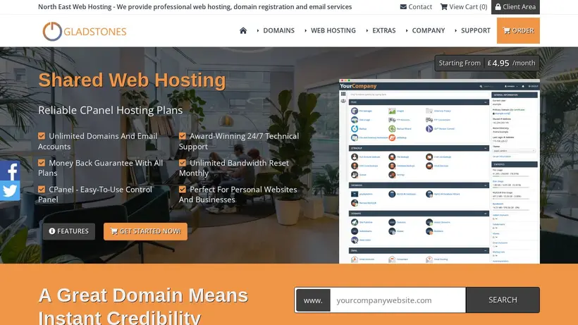 Gladstone-Hosting homepage screenshot