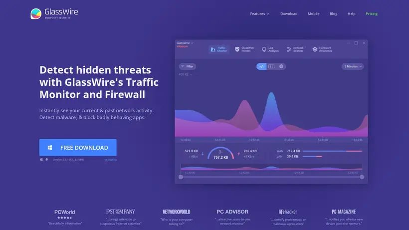 GlassWire homepage screenshot