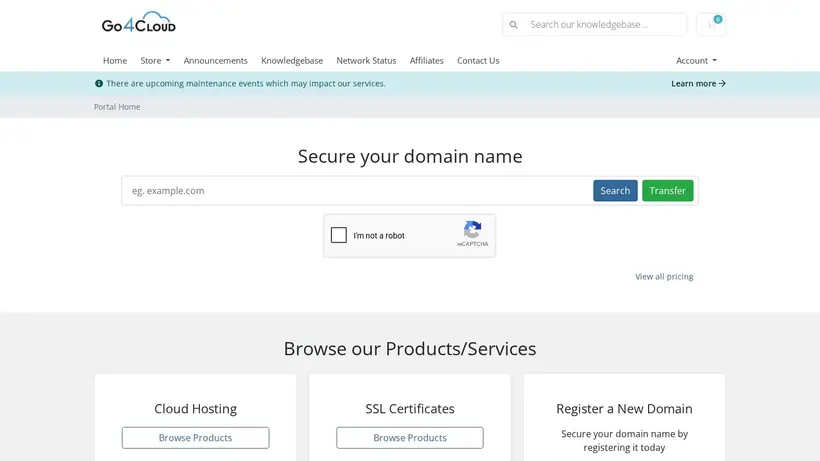 Go4Cloud homepage screenshot