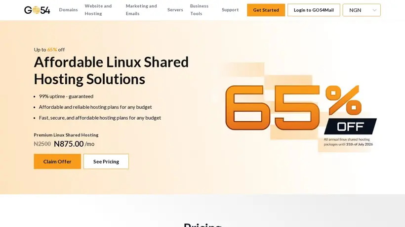 Go54 homepage screenshot