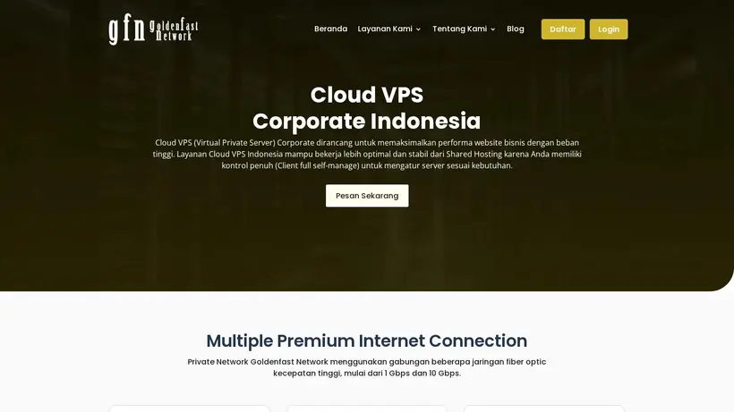 GoldenFast homepage screenshot