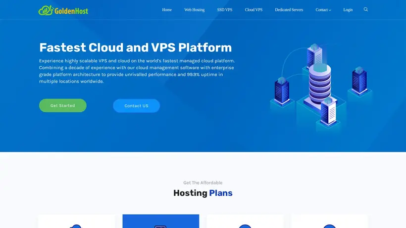 GoldenHost homepage screenshot