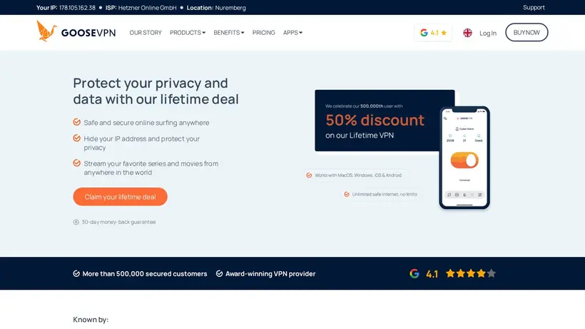 GooseVPN homepage screenshot