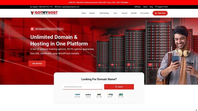 GotMyHost homepage screenshot