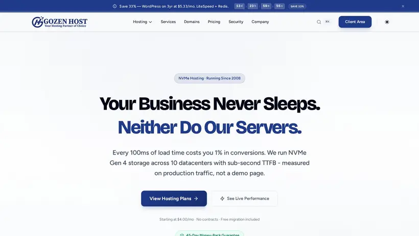 GOZENHost homepage screenshot