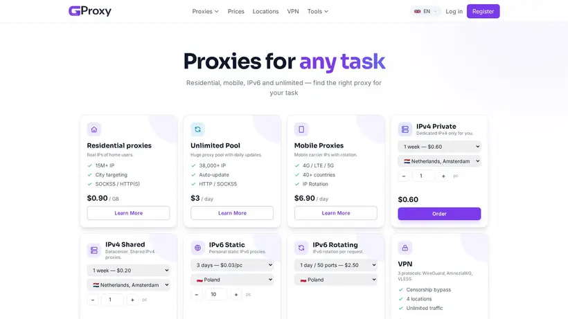 GProxy homepage screenshot