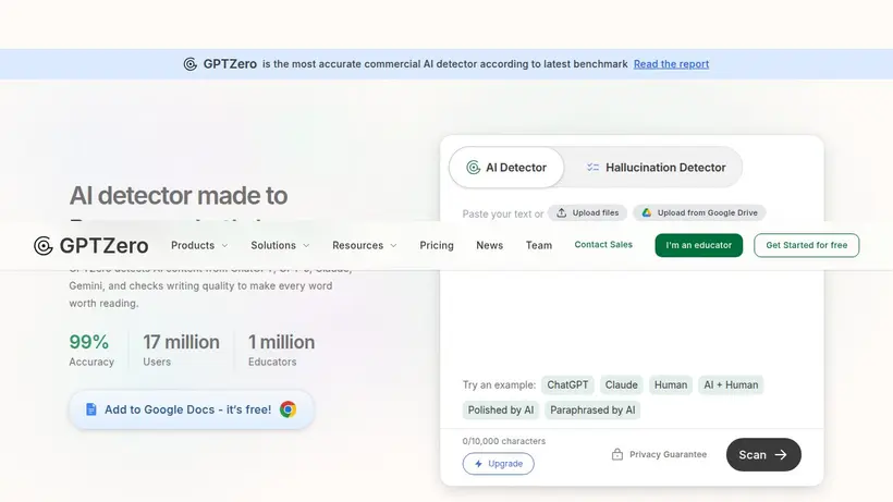 GptZero homepage screenshot