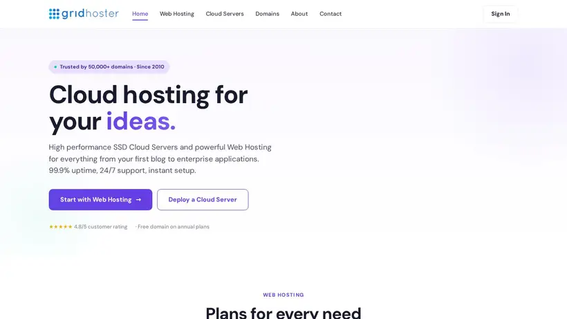 GridHoster homepage screenshot