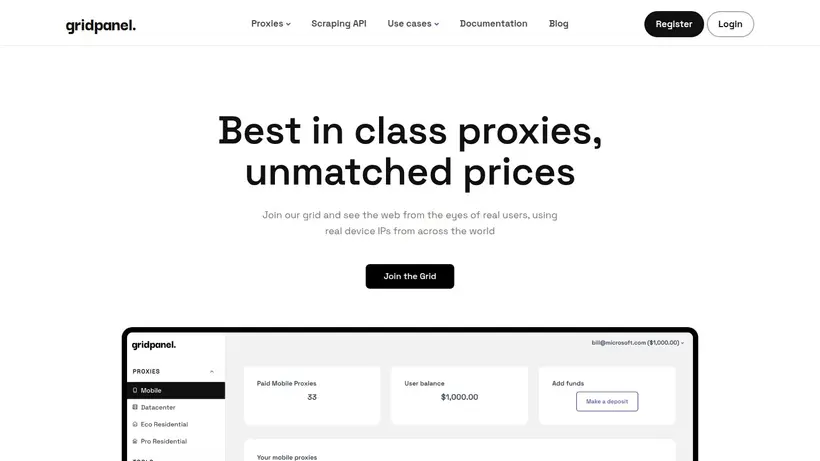 GridPanel homepage screenshot