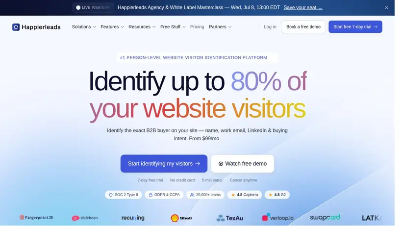 Happierleads homepage screenshot