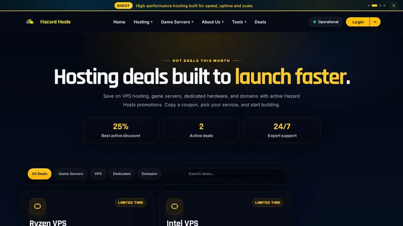 HazardHosts homepage screenshot