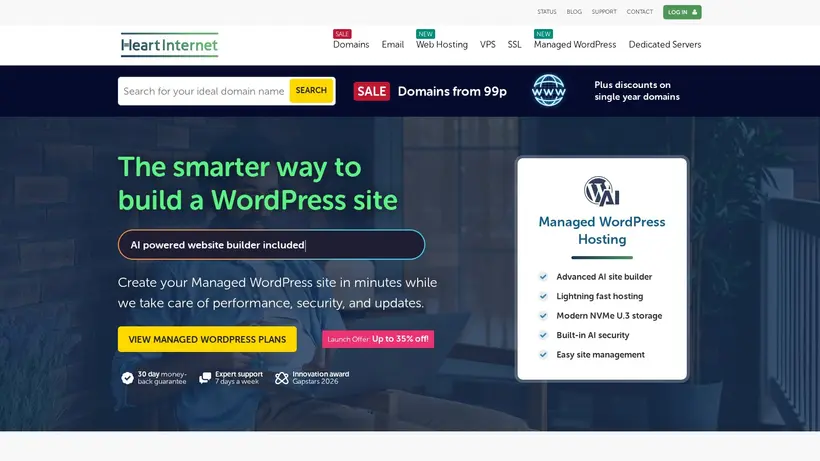 Heart Internet homepage screenshot