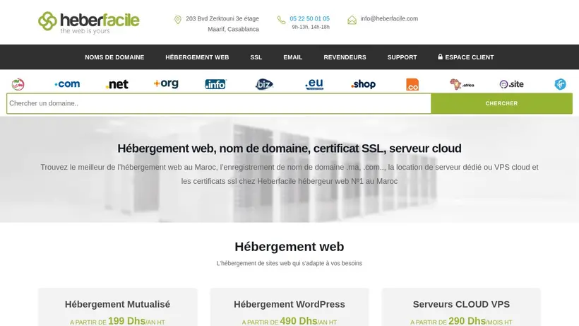 HeberFacile homepage screenshot