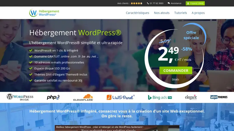 Hebergement Wordpress homepage screenshot
