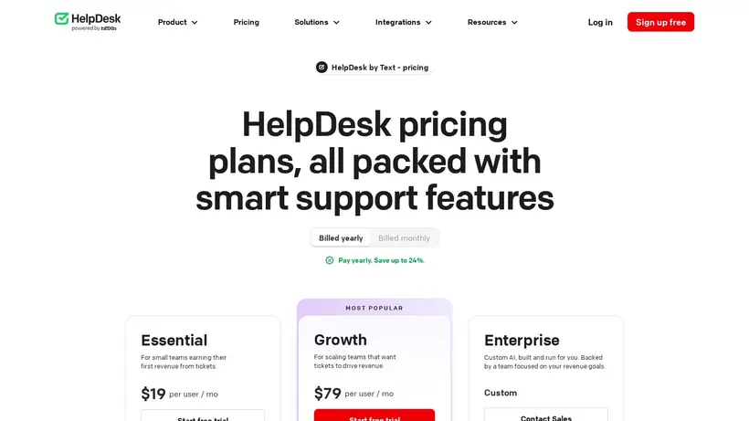 HelpDesk homepage screenshot