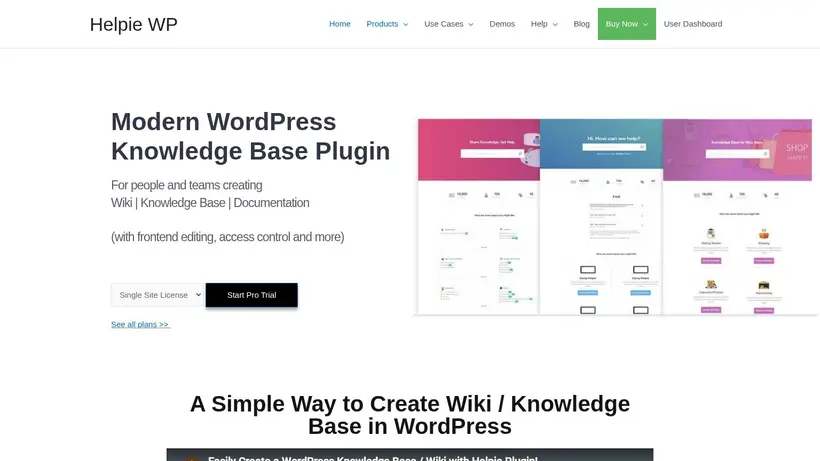 HelpieWP homepage screenshot