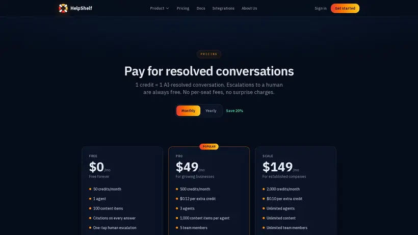 Help Shelf homepage screenshot