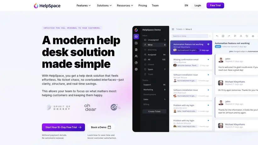 HelpSpace homepage screenshot