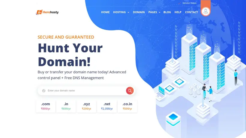 HeroHosty homepage screenshot