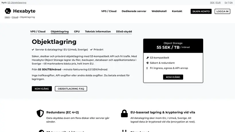Hexabyte.se homepage screenshot