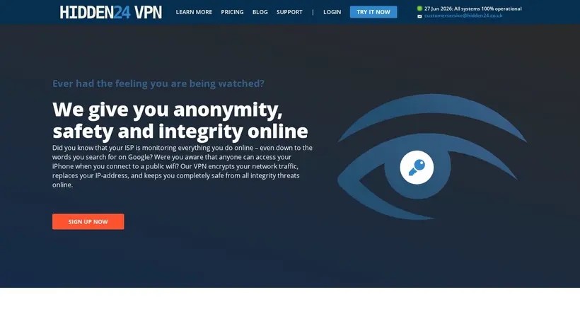 Hidden24 homepage screenshot