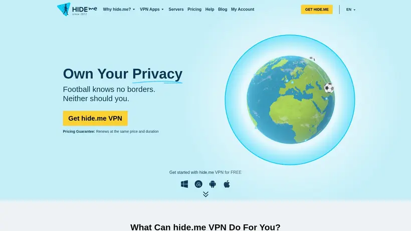 Hide.me homepage screenshot