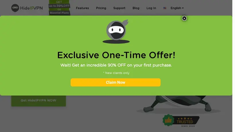 HideIPVPN homepage screenshot