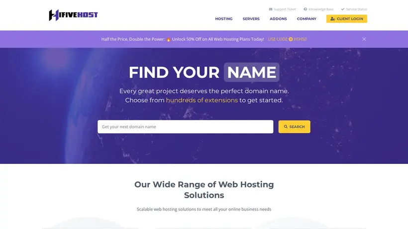 HiFiveHost homepage screenshot