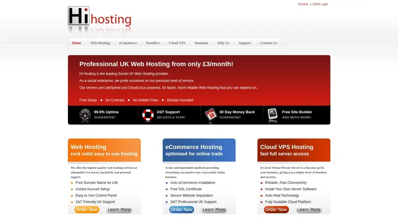 HiHosting homepage screenshot