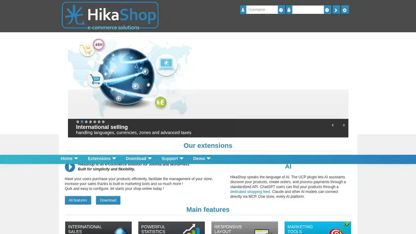 HikaShop homepage screenshot