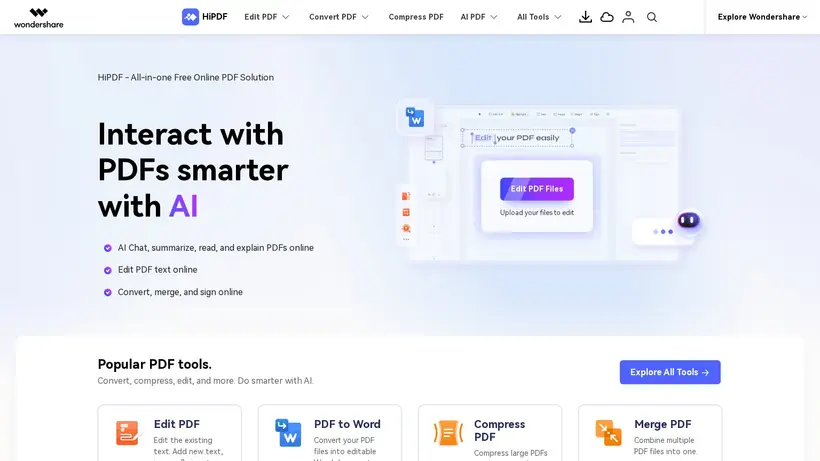 HiPDF homepage screenshot