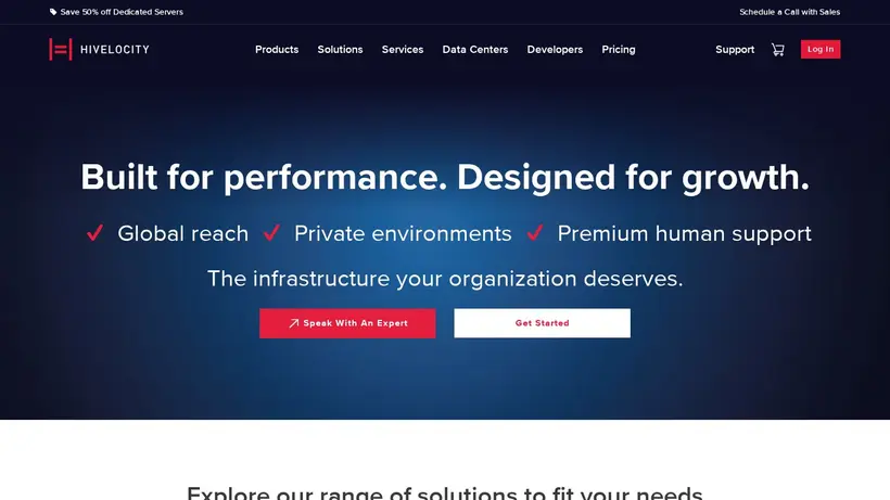 Hivelocity homepage screenshot