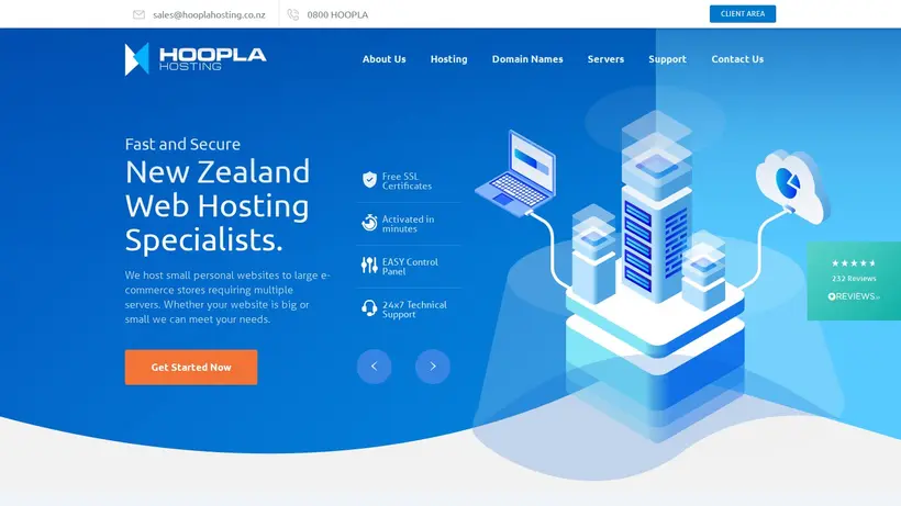 Hoopla Hosting homepage screenshot