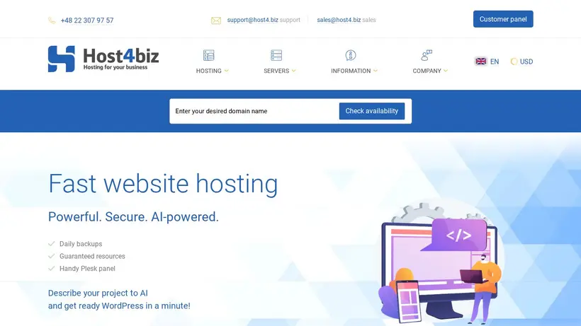 Host4.biz homepage screenshot