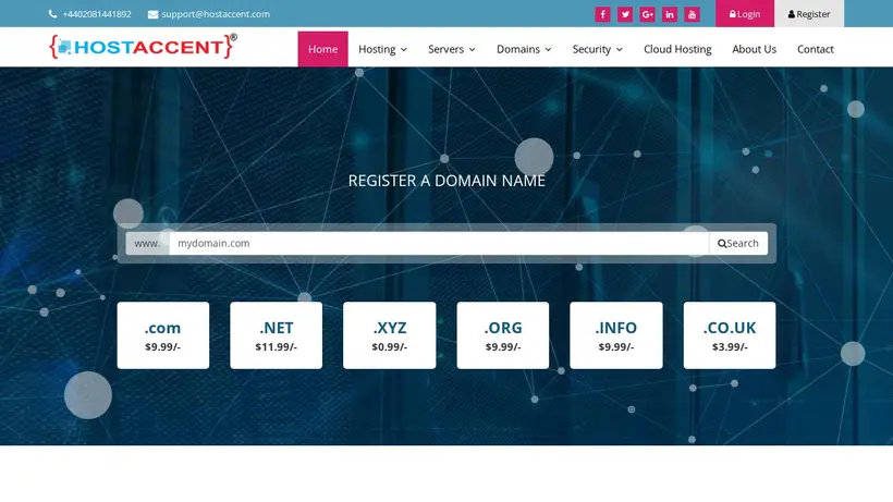 Hostaccent homepage screenshot